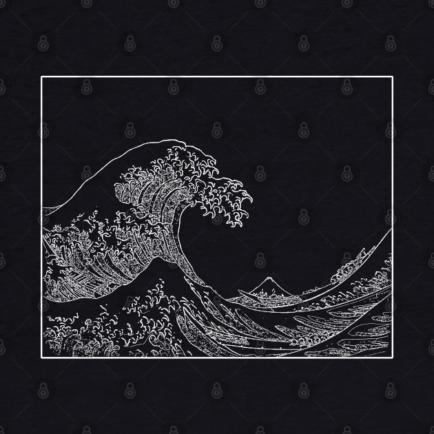 The Great Wave Off Kanagawa White ink by HappyGiftArt